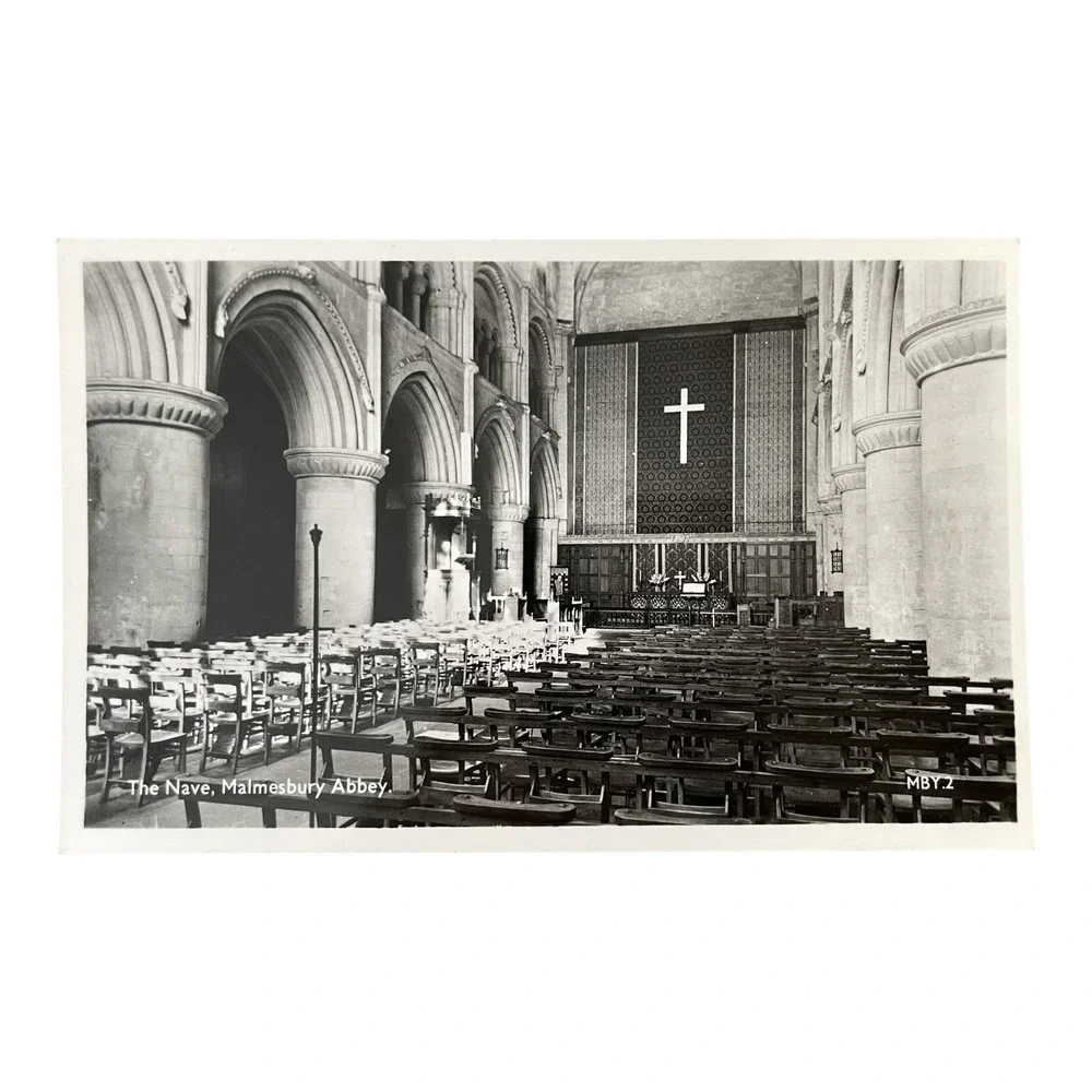 Vintage Real Photo Postcard The Nave Malmesbury Abbey England UK Lilywhite